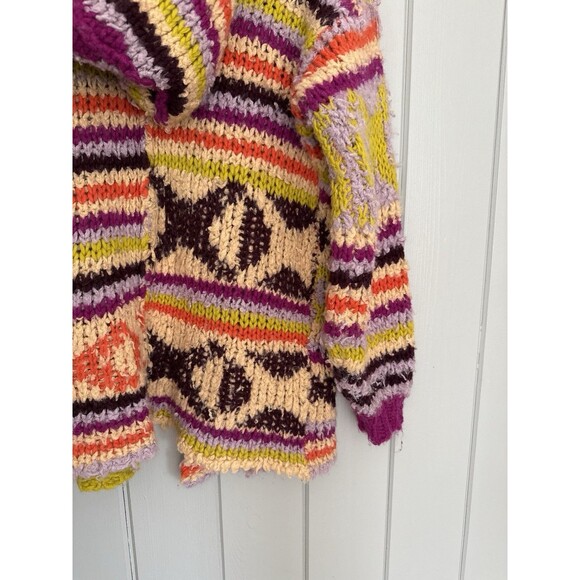 Free People Peggy Cardigan S/M Multicolor Fair Isle Open Front Hooded FLAW - Picture 8 of 9